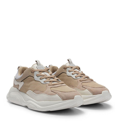 Beige - Side - Hugo Mens Leon Running Trainers