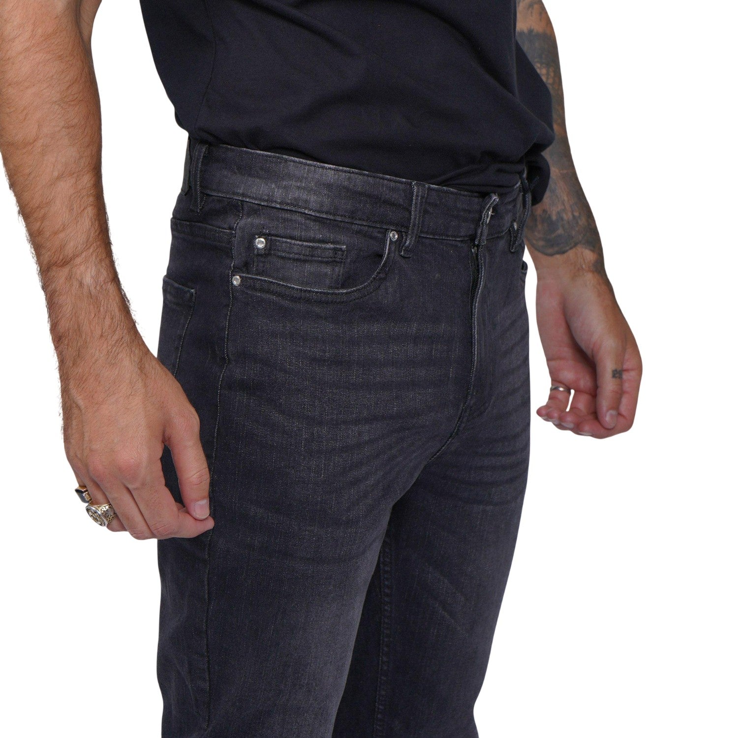 Black - Side - Firetrap Mens Plain Slim Jeans