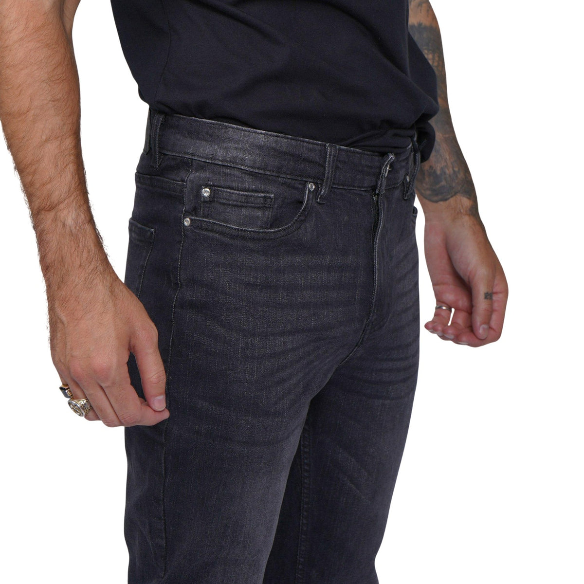 Black - Side - Firetrap Mens Plain Slim Jeans