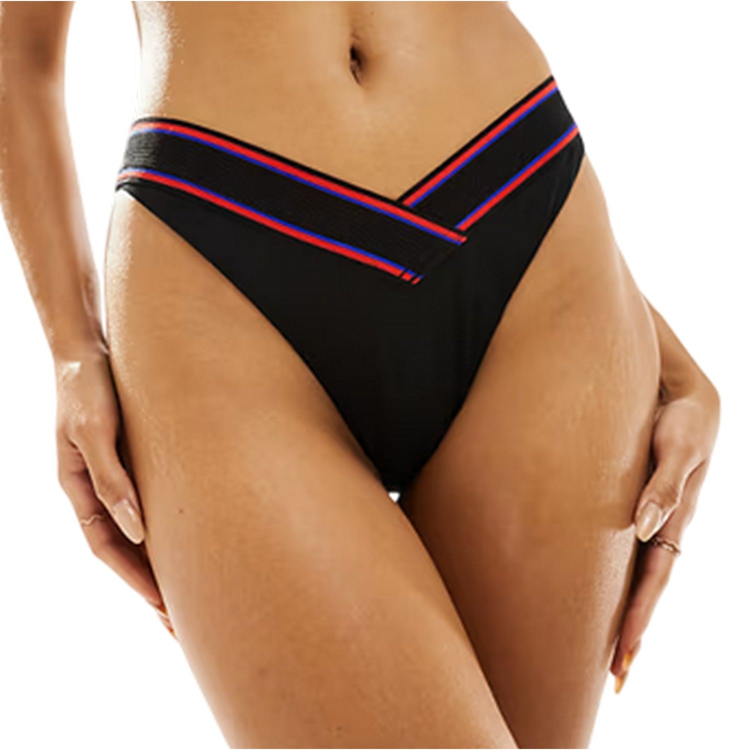 Grey - Side - Speedo Womens-Ladies Striped V-Cut Bikini Bottoms
