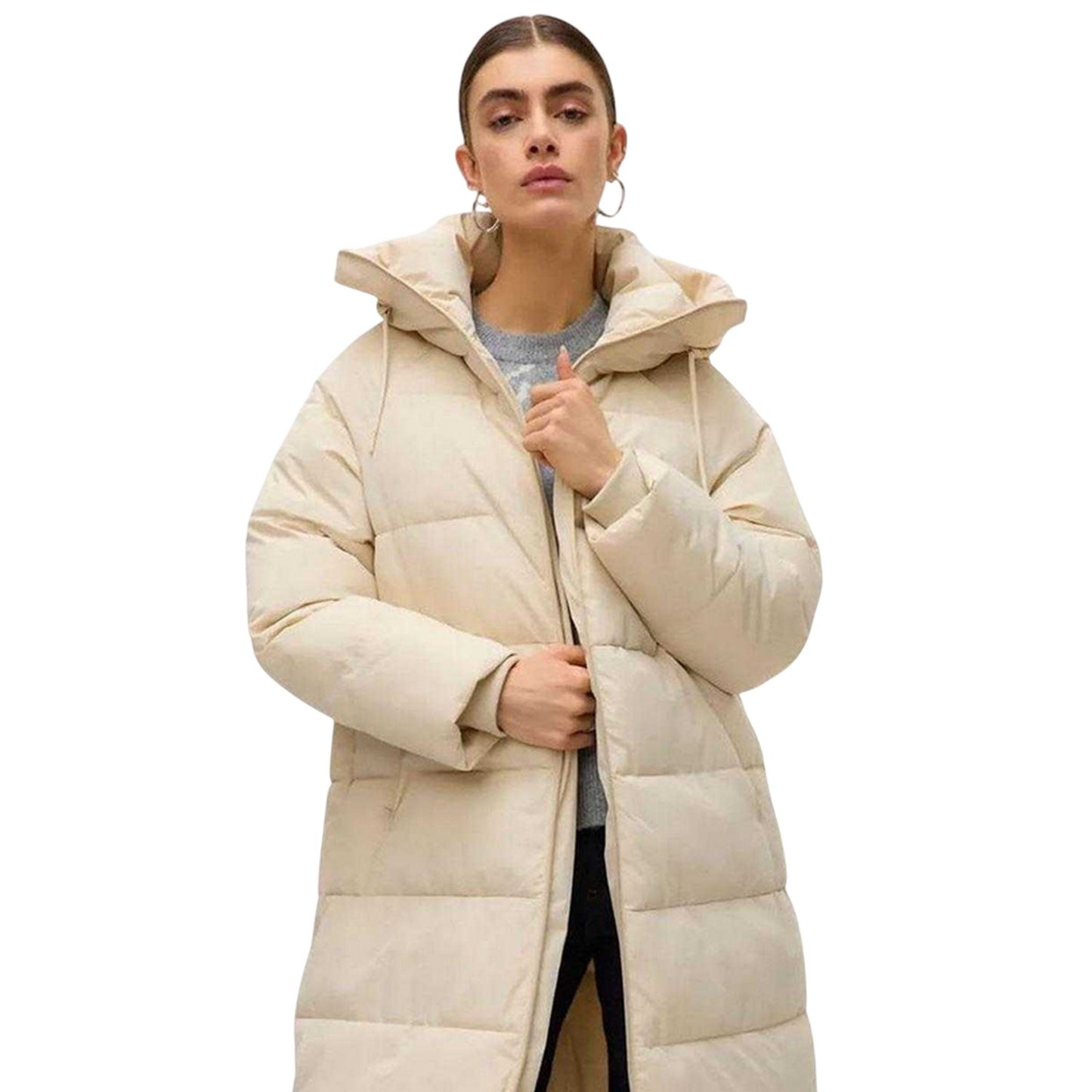 Oatmeal - Side - Vero Moda Womens-Ladies Elanor Laurie Padded Long Coat