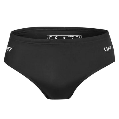 Black-White - Front - Off White Mens Arrow Logo Regular Swimming Swim Briefs
