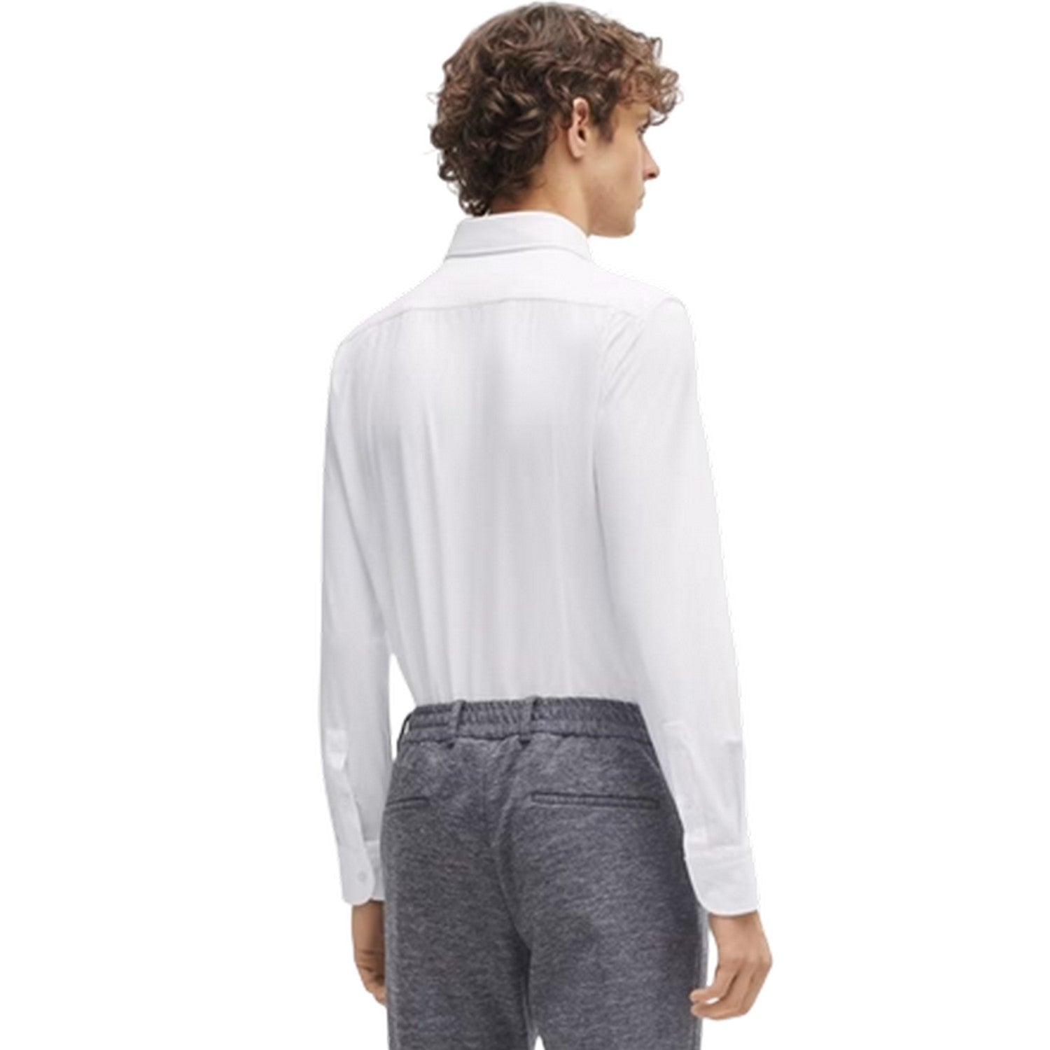 White - Back - Boss Mens P-Hank Oxford Kent Collar Long-Sleeved Shirt