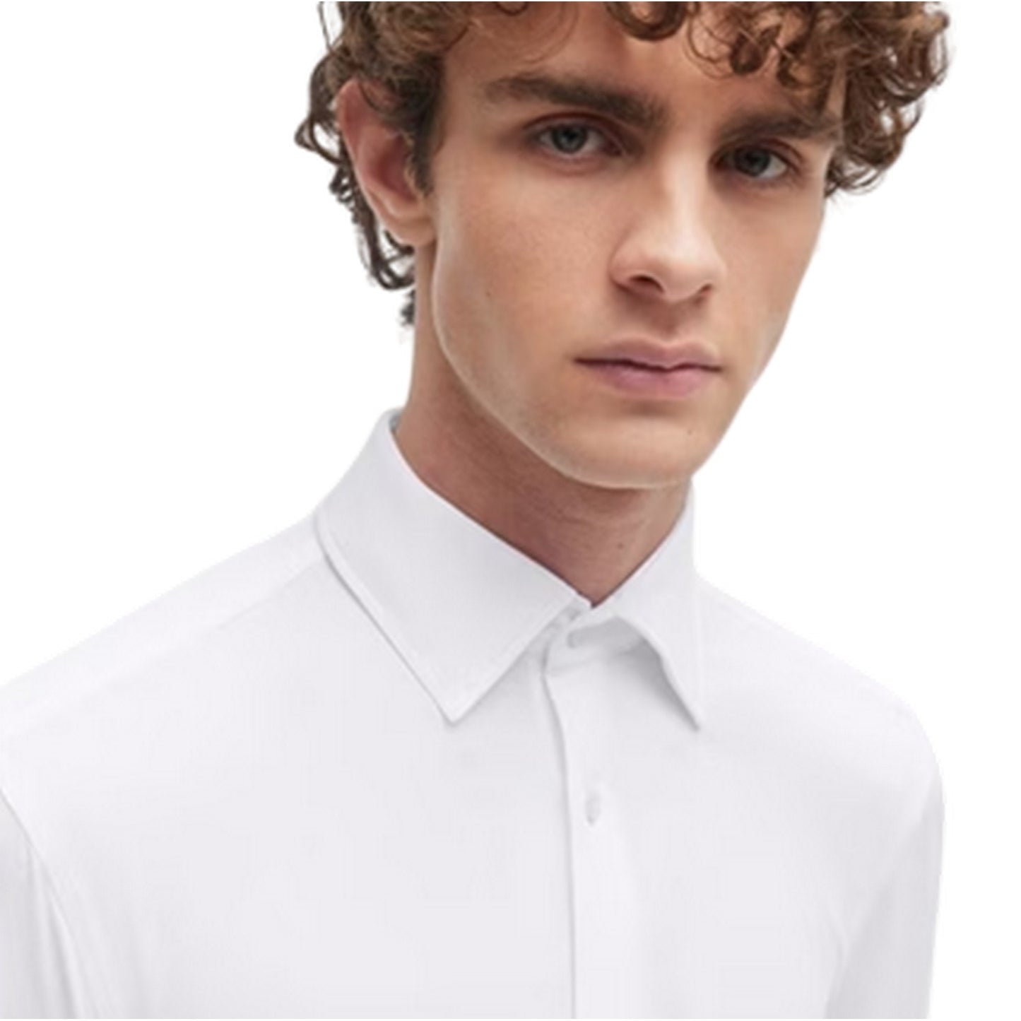 White - Side - Boss Mens P-Hank Oxford Kent Collar Long-Sleeved Shirt
