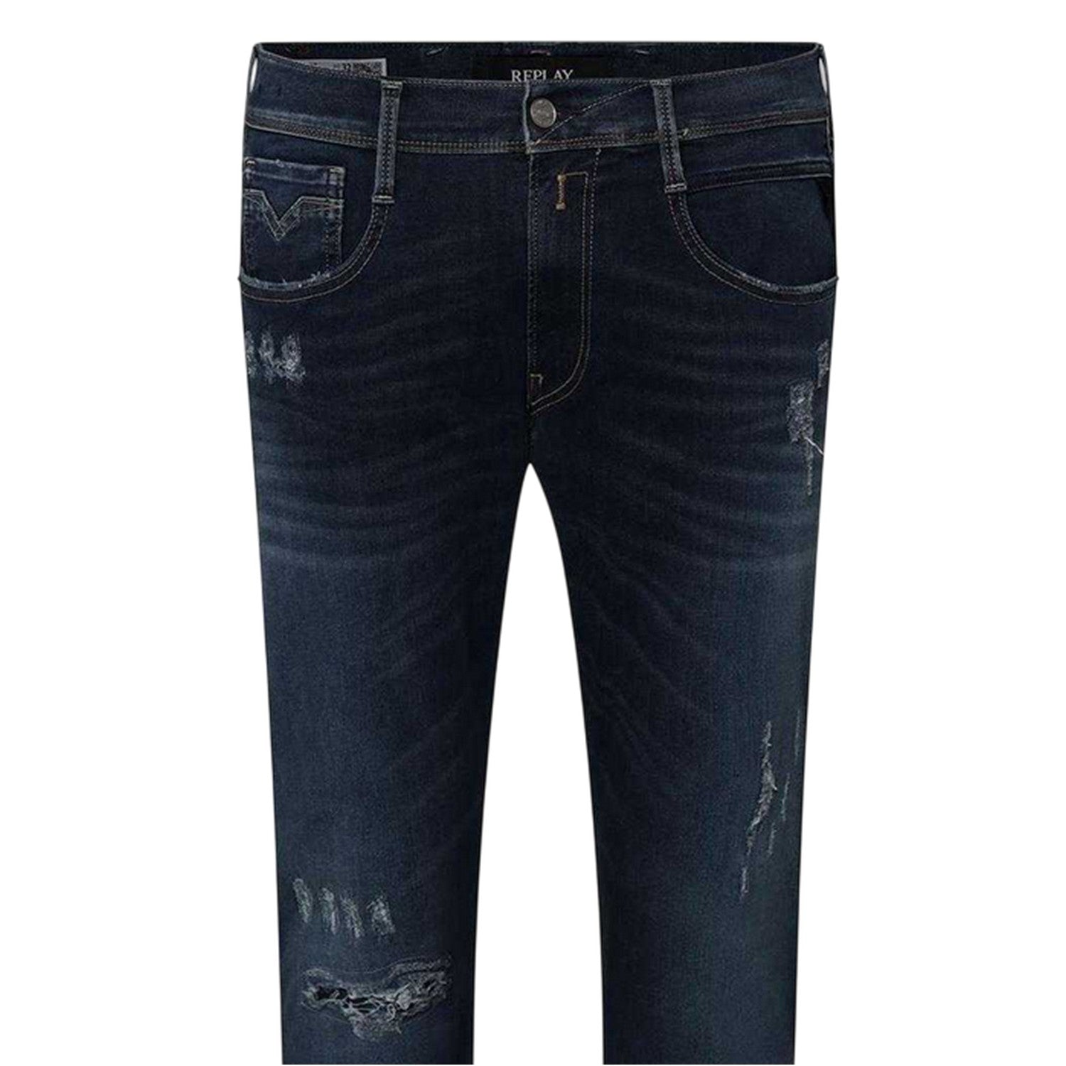 Blue - Side - Replay Mens Anbass Distressed Slim Jeans
