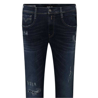 Blue - Side - Replay Mens Anbass Distressed Slim Jeans