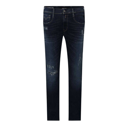 Blue - Front - Replay Mens Anbass Distressed Slim Jeans