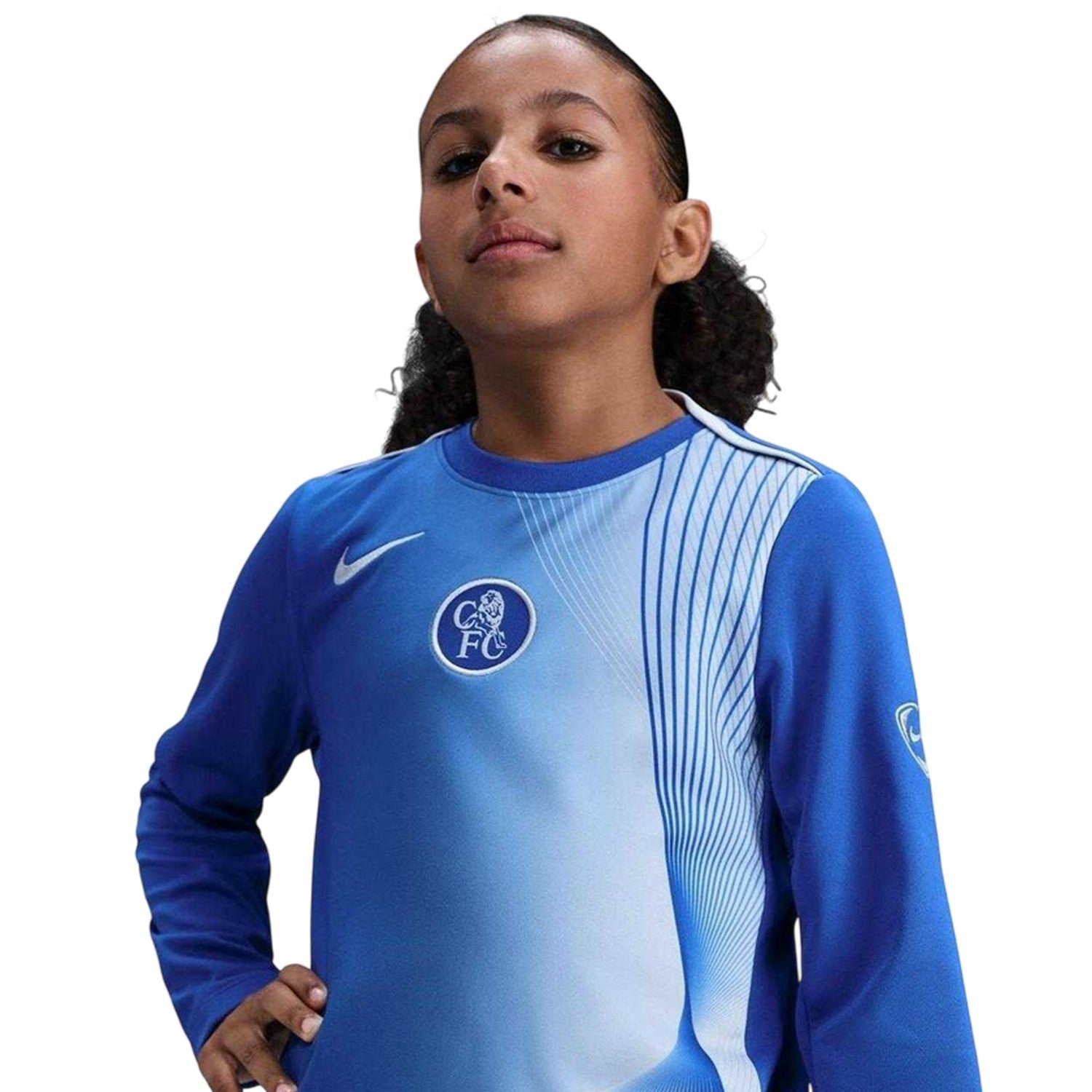Blue-Silver - Side - Nike Childrens-Kids Chelsea FC Long-Sleeved Football Jersey