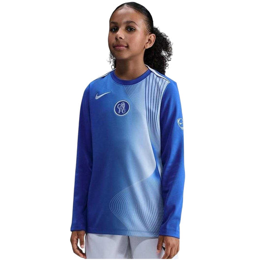Blue-Silver - Front - Nike Childrens-Kids Chelsea FC Long-Sleeved Football Jersey