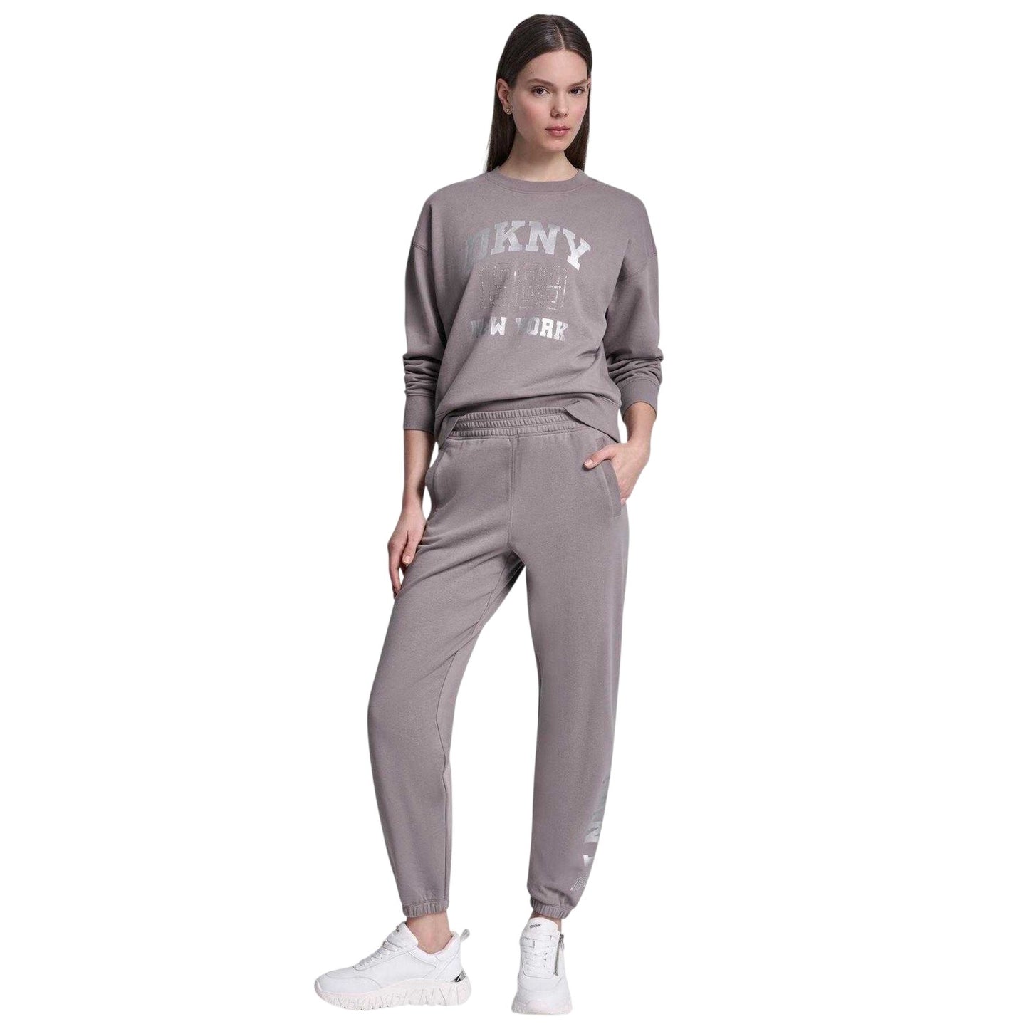 Mushroom - Pack Shot - DKNY Womens-Ladies Rhinestud Plain Joggers