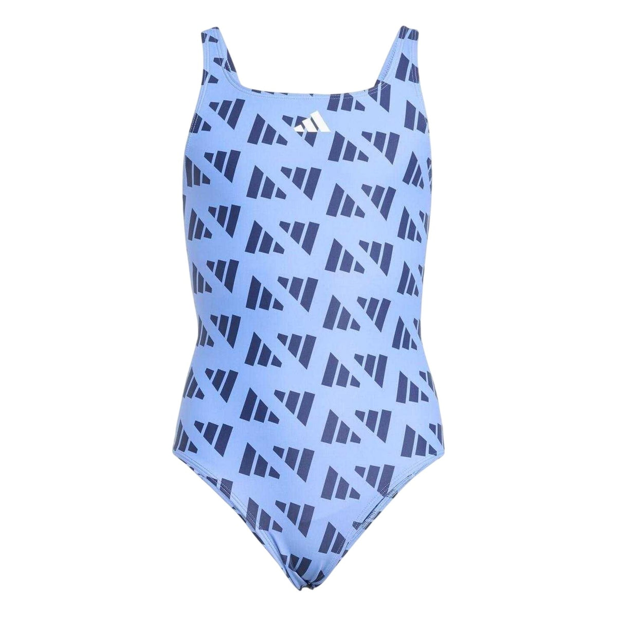 Blue - Front - Adidas Girls Graphic Print Logo One Piece Swimsuit