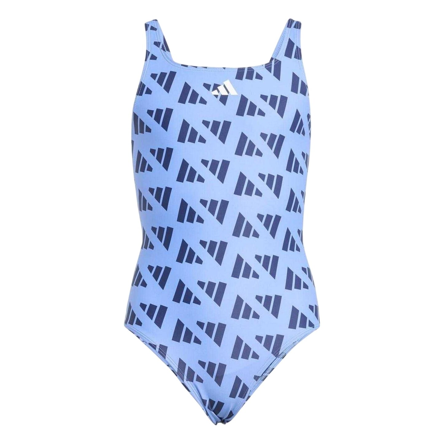 Blue - Front - Adidas Girls Graphic Print Logo One Piece Swimsuit