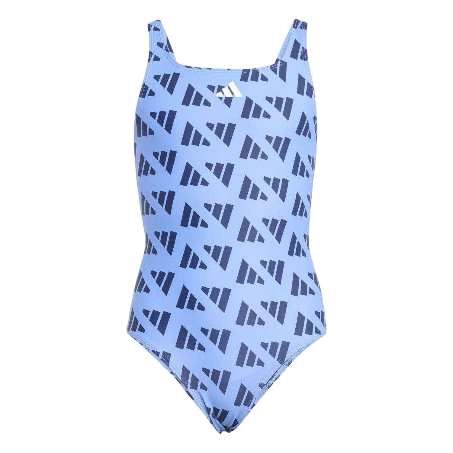 Blue - Front - Adidas Girls Graphic Print Logo One Piece Swimsuit