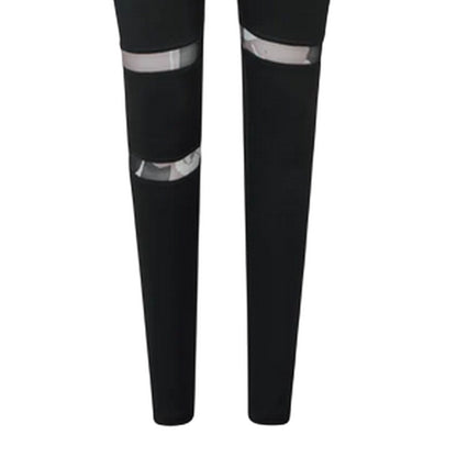 Black Night - Side - Reebok Womens-Ladies Mesh Insert Leggings