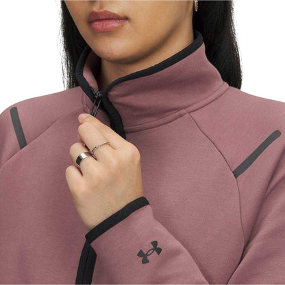 Maroon - Side - Under Armour Womens-Ladies Unstoppable Fleece Quarter Zip Sweatshirt