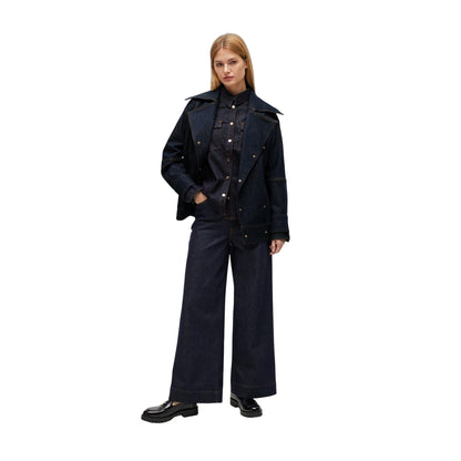 Blue - Side - Boss Womens-Ladies Stretch-Cotton Denim Shirt