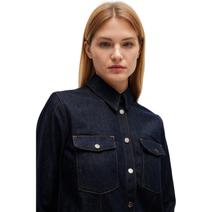 Blue - Lifestyle - Boss Womens-Ladies Stretch-Cotton Denim Shirt