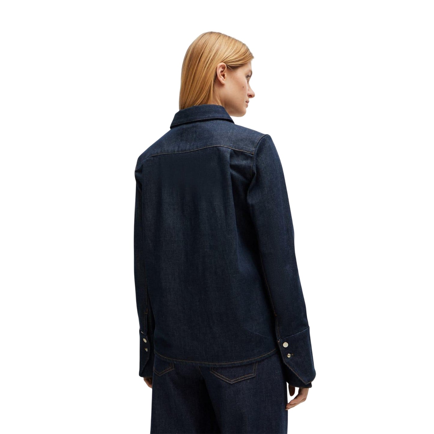 Blue - Back - Boss Womens-Ladies Stretch-Cotton Denim Shirt