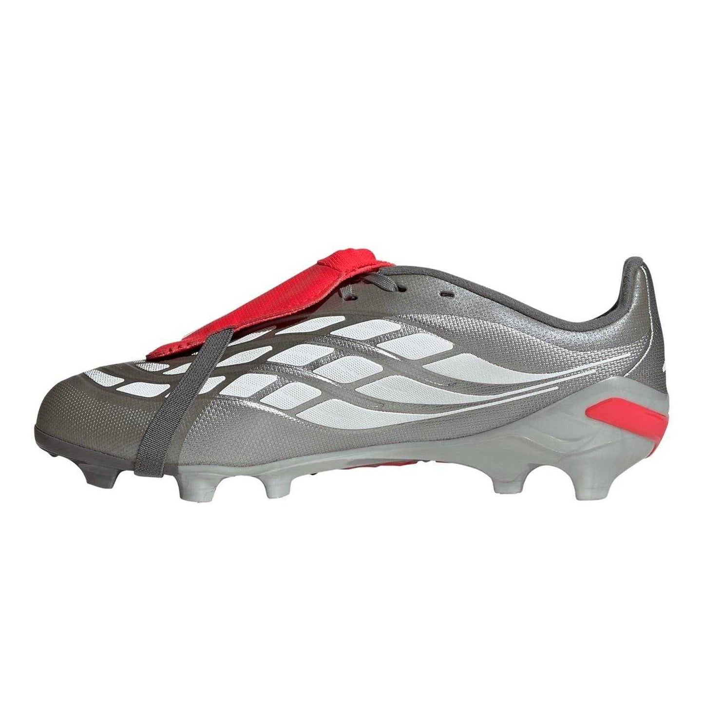 Grey-Red - Side - Adidas Childrens-Kids Predator Firm Ground Football Boots