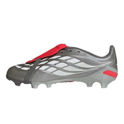 Grey-Red - Side - Adidas Childrens-Kids Predator Firm Ground Football Boots