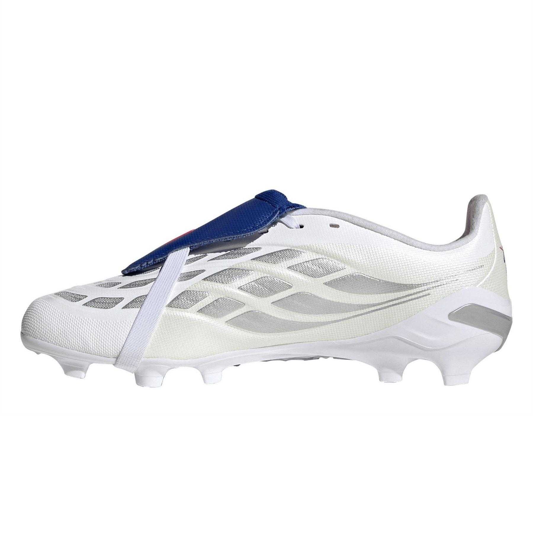 White-Blue - Side - Adidas Childrens-Kids Predator Firm Ground Football Boots