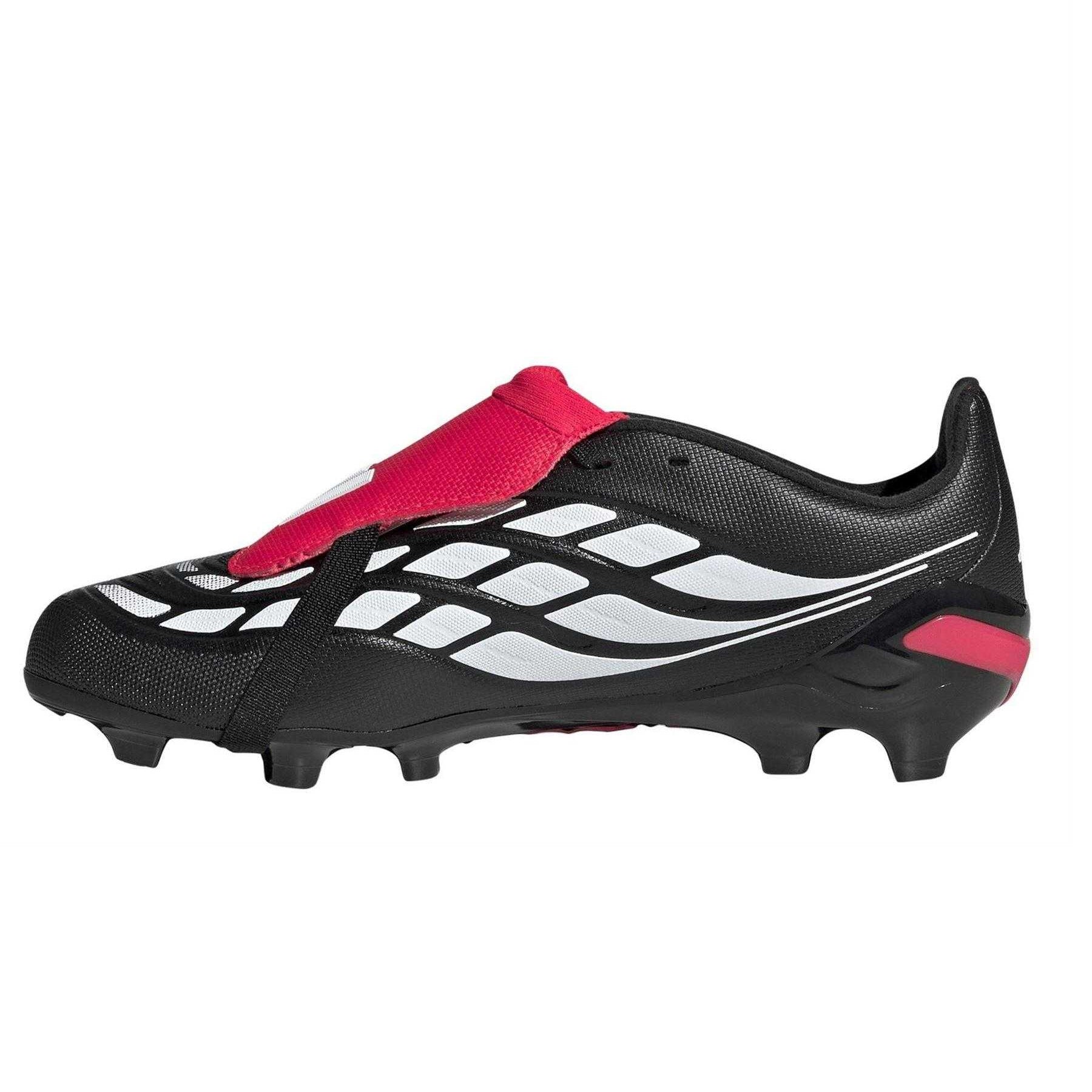 Black-Red - Side - Adidas Childrens-Kids Predator Firm Ground Football Boots