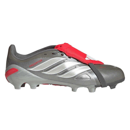 Grey-Red - Front - Adidas Childrens-Kids Predator Firm Ground Football Boots