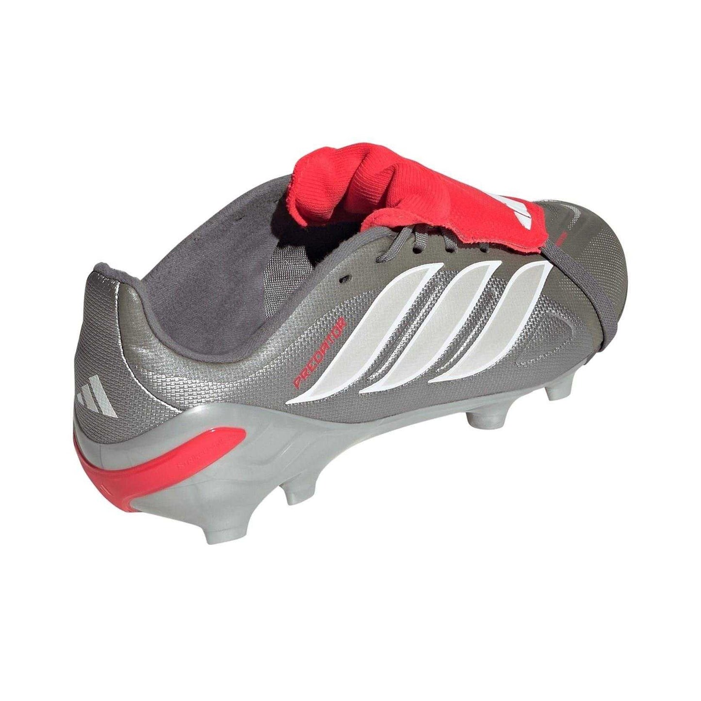 Grey-Red - Back - Adidas Childrens-Kids Predator Firm Ground Football Boots
