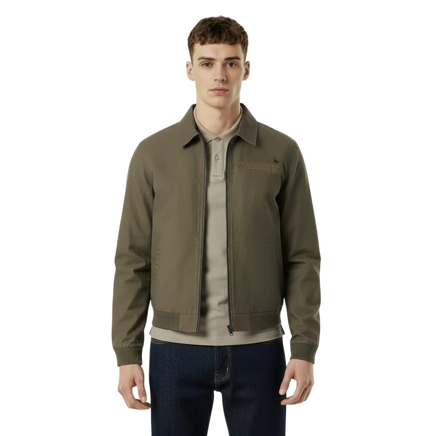 Olive - Side - Jack Wills Mens Plain Collared Varsity Jacket