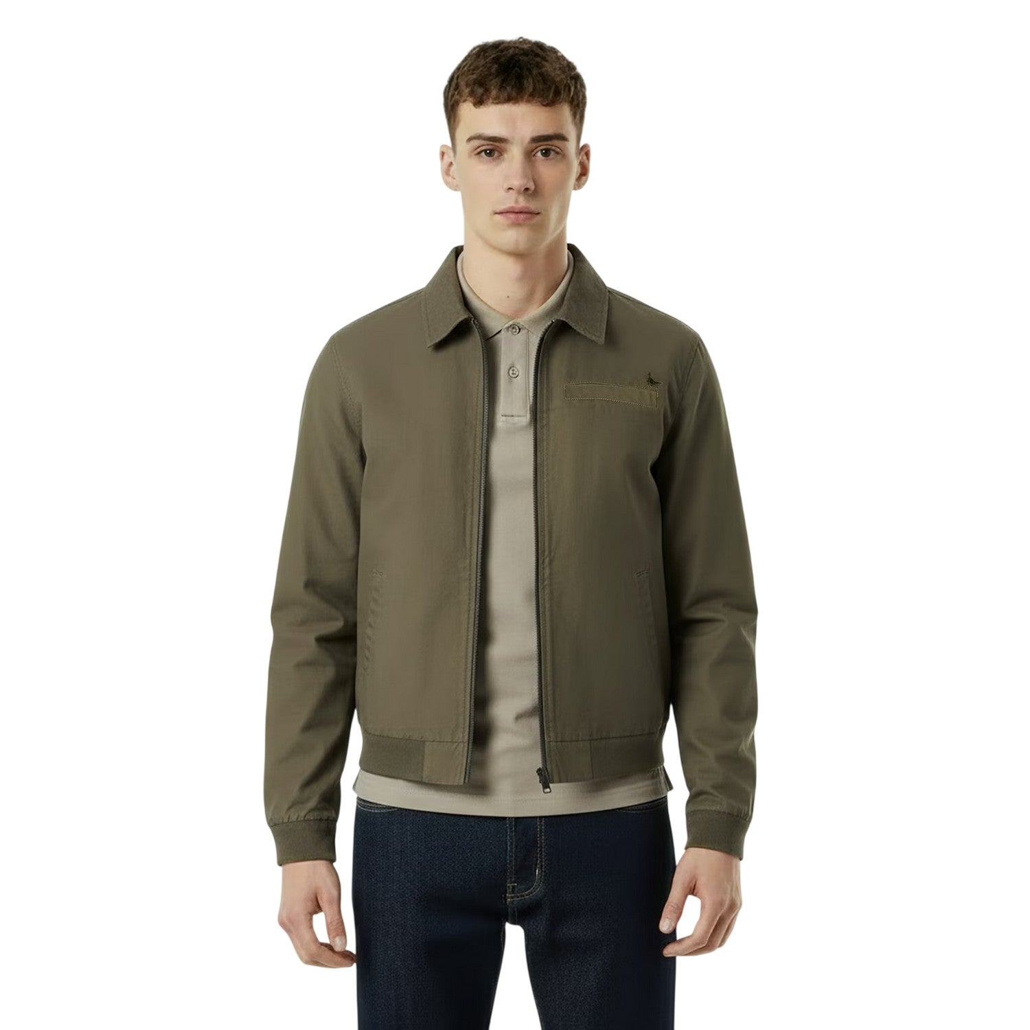 Olive - Side - Jack Wills Mens Plain Collared Varsity Jacket