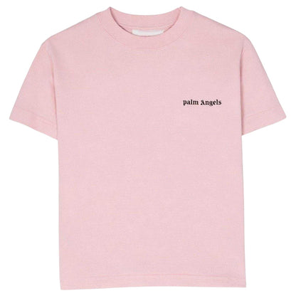 Rose Pink-Black - Front - Palm Angels Childrens-Kids Side Logo Cotton T-Shirt