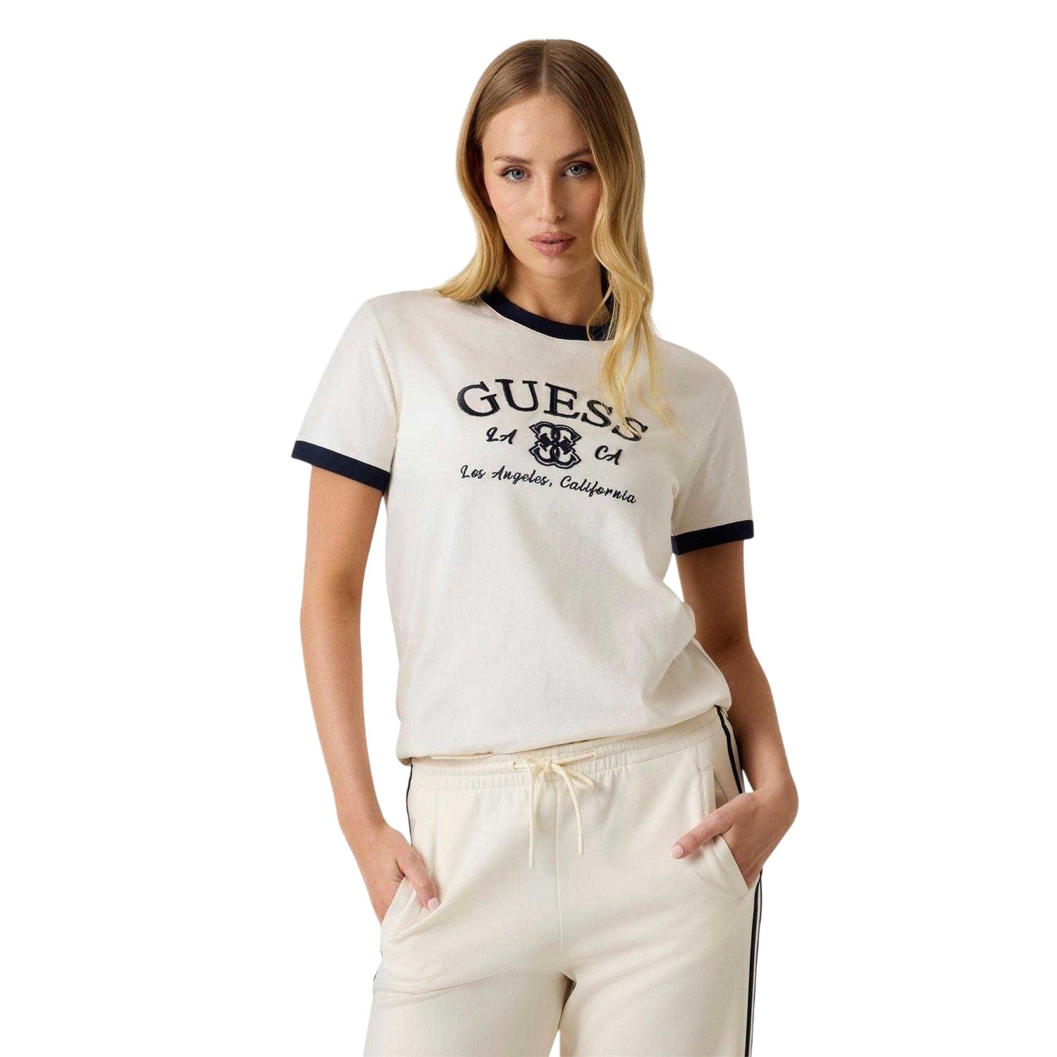 Dove - Lifestyle - Guess Womens-Ladies Hoshi Embroidered Logo Crew Neck T-Shirt