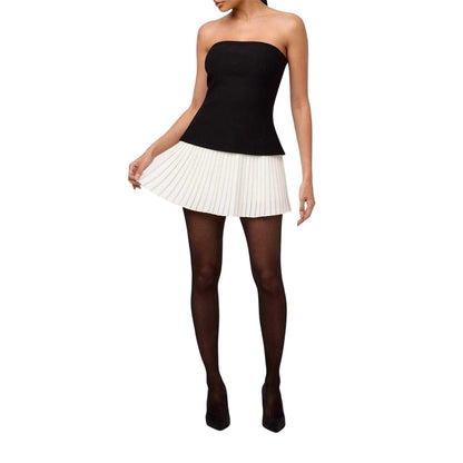 Black - Side - Ward Womens-Ladies Contrast Pleated Mini Dress