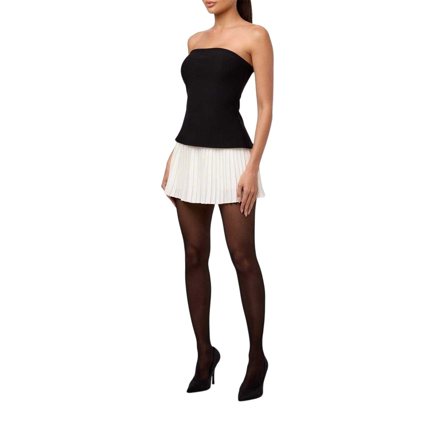 Black - Lifestyle - Ward Womens-Ladies Contrast Pleated Mini Dress