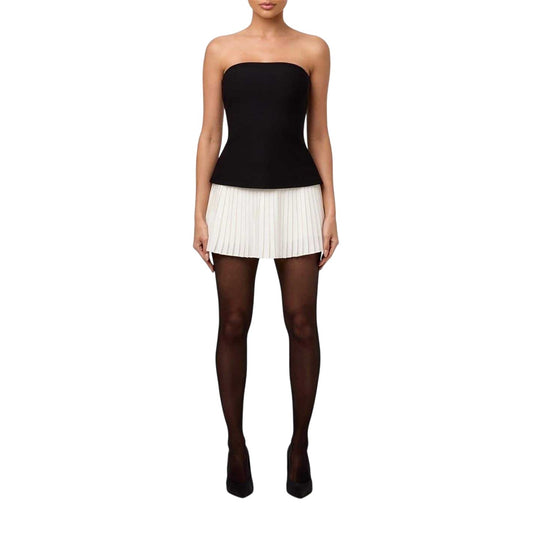Black - Front - Ward Womens-Ladies Contrast Pleated Mini Dress