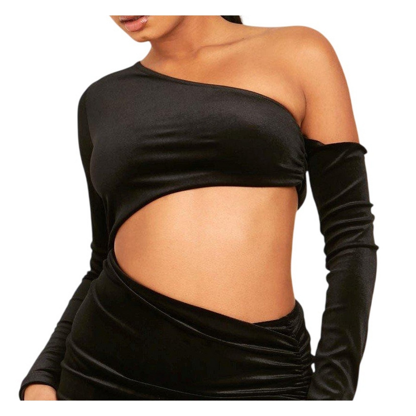 Black - Back - Missy Empire Womens-Ladies Velvet One Sleeve Mini Dress