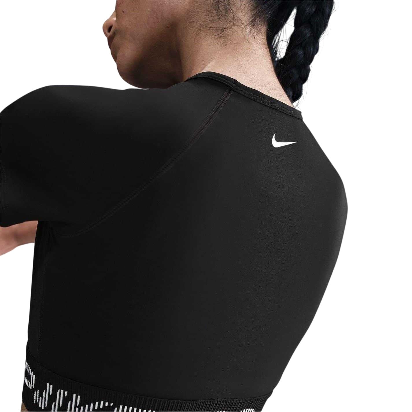Black-White - Back - Nike Womens-Ladies Dri-FIT Cropped Sports Top