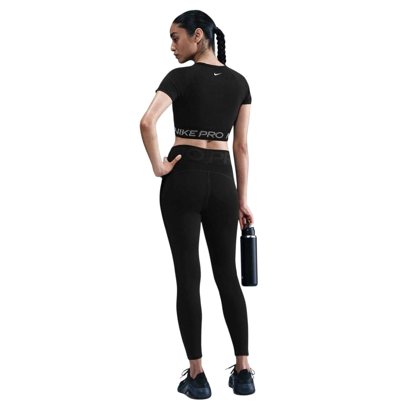 Black-White - Lifestyle - Nike Womens-Ladies Dri-FIT Cropped Sports Top