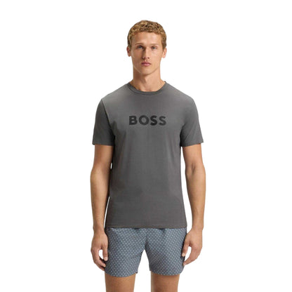 Dark Grey - Side - Boss Mens Logo Cotton T-Shirt
