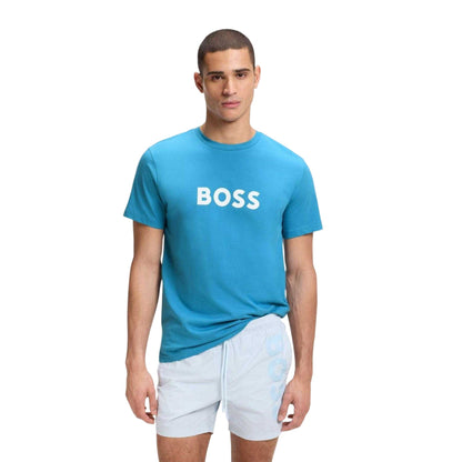 Turquoise-Aqua - Side - Boss Mens Logo Cotton T-Shirt