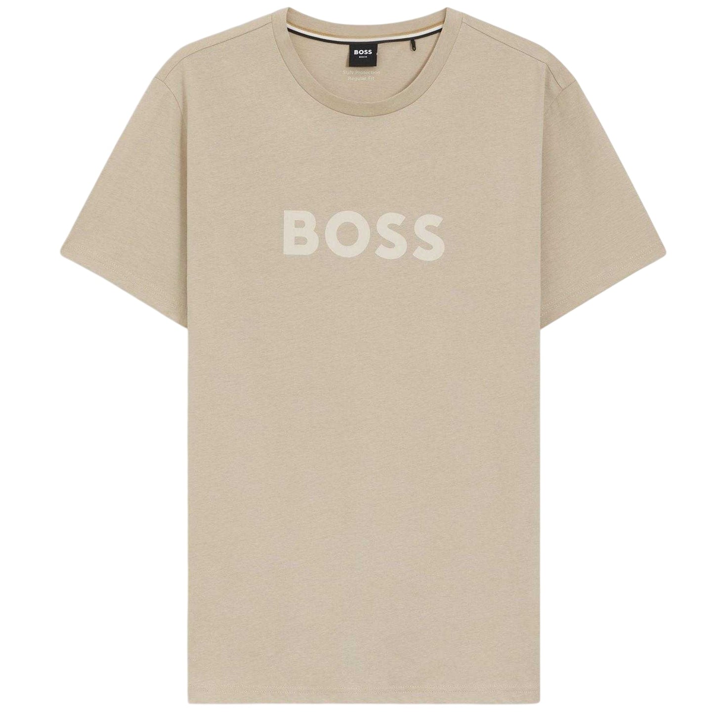 Light Beige - Front - Boss Mens Logo Cotton T-Shirt