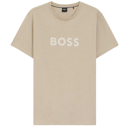 Light Beige - Front - Boss Mens Logo Cotton T-Shirt