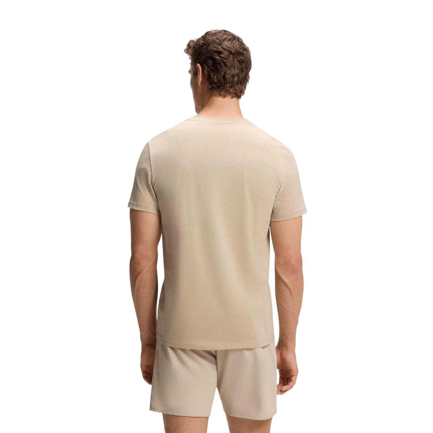 Light Beige - Back - Boss Mens Logo Cotton T-Shirt
