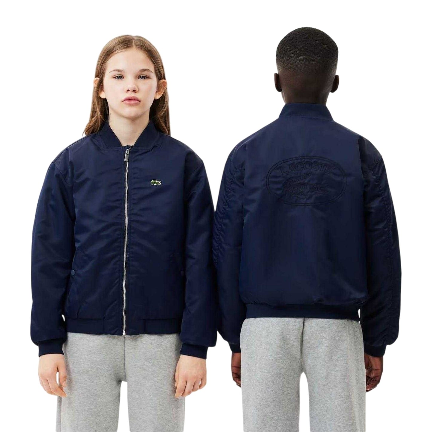 Navy Blue - Side - Lacoste Childrens-Kids Embroidered Logo Bomber Jacket