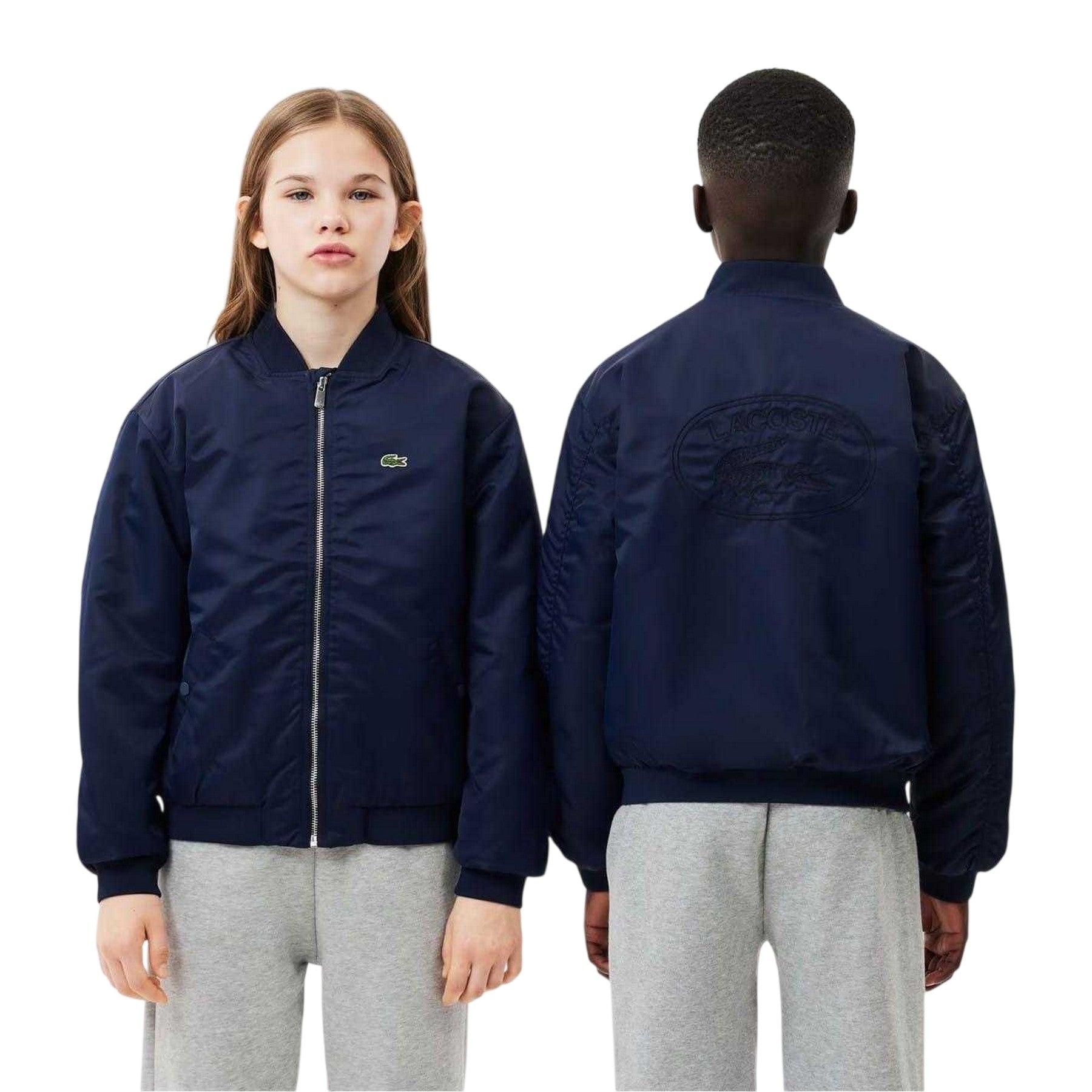 Navy Blue - Side - Lacoste Childrens-Kids Embroidered Logo Bomber Jacket