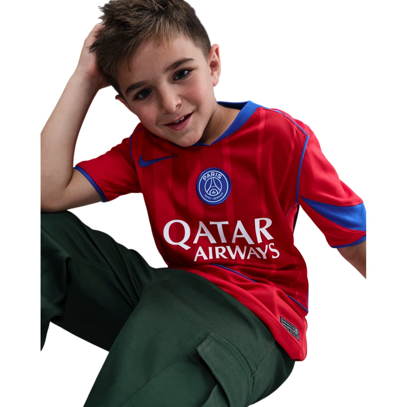 Red - Pack Shot - Nike Childrens-Kids Third Paris Saint Germain FC Football Shirt