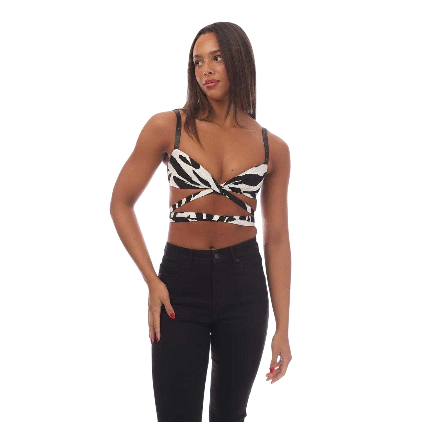 White-Black - Side - Off White Womens-Ladies Zebra Print Bralette