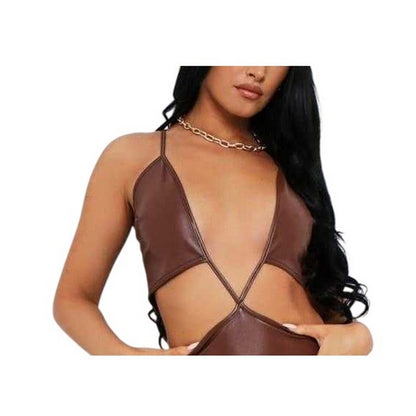 Chocolate - Side - Missy Empire Womens-Ladies Cut Out Cross Strings Mini Dress