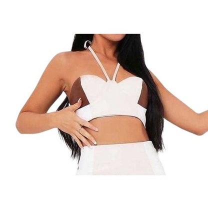 Beige - Side - Missy Empire Womens-Ladies Colour Block Halter Neck Bralette