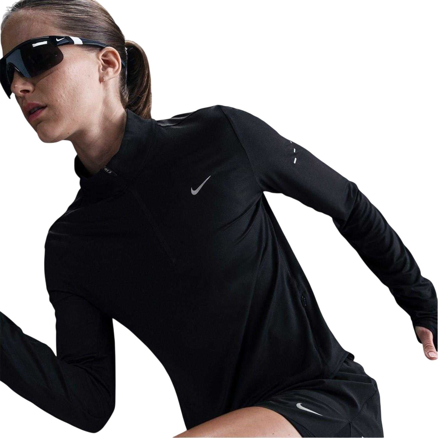 Black - Side - Nike Womens-Ladies Swift Quarter Zip Running Top